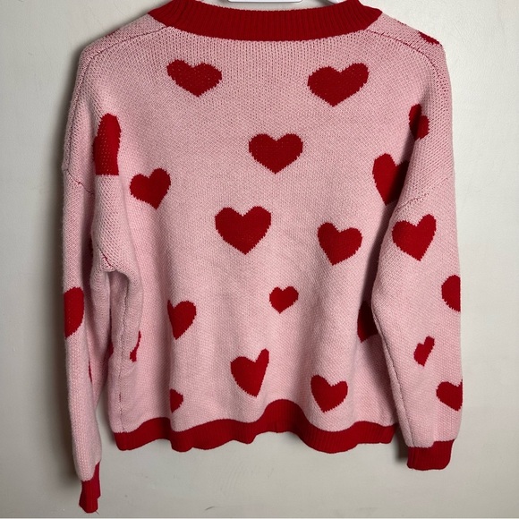 Heart Cardigan Women’s Size Large Oversized Valentine’s Holiday Pockets Pink - Picture 2 of 8